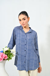 Blue Patterned Linen Shirt