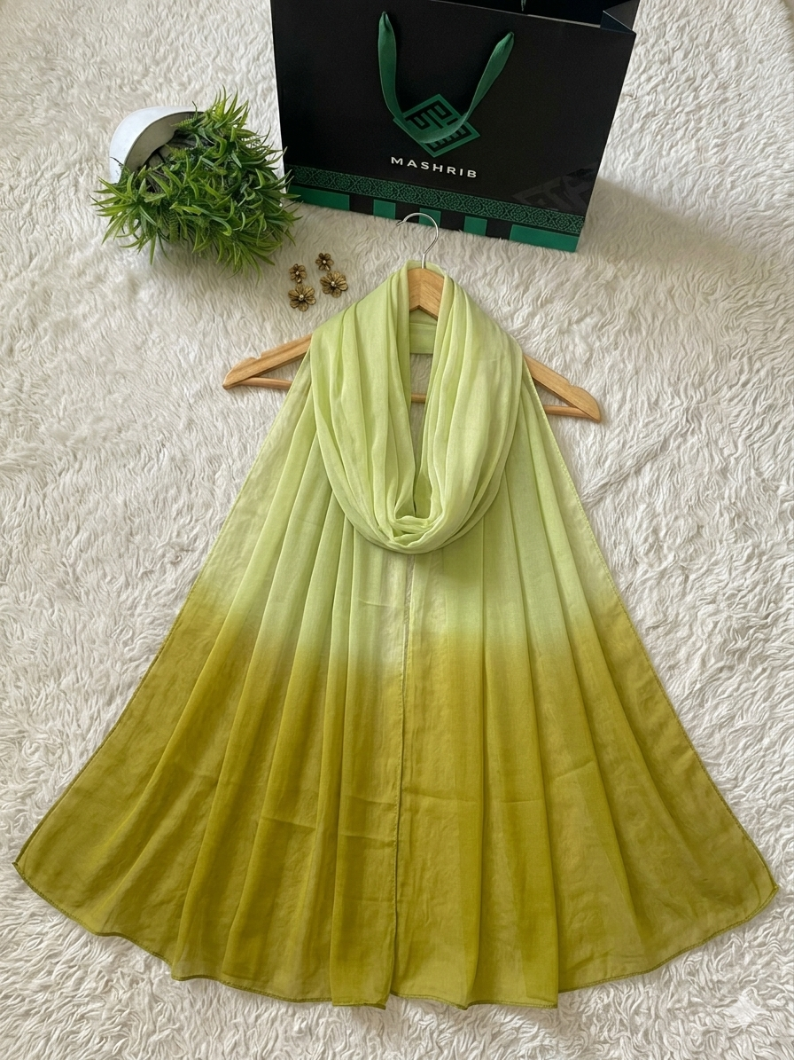 Green and Olive chiffon dupatta