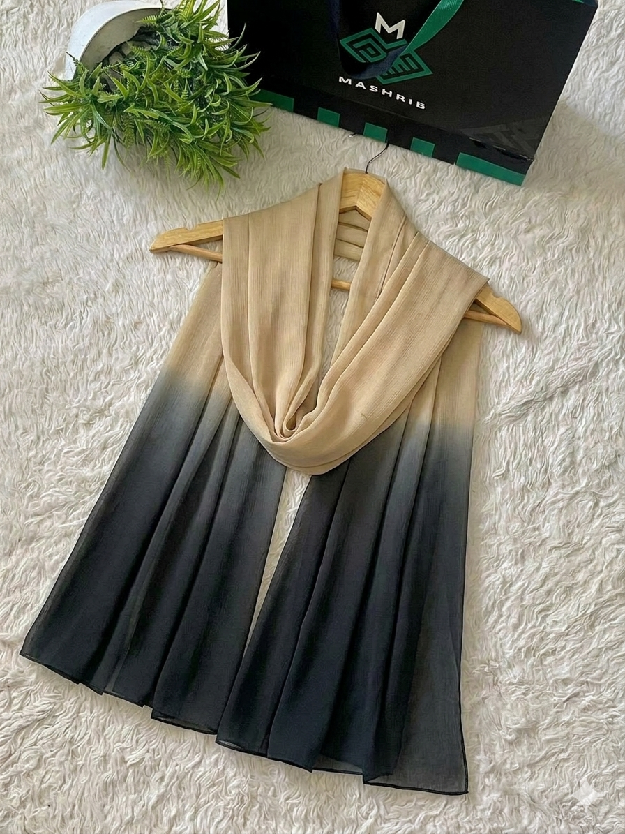 Beige and black chiffon dupatta