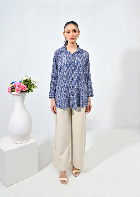 Blue Patterned Linen Shirt