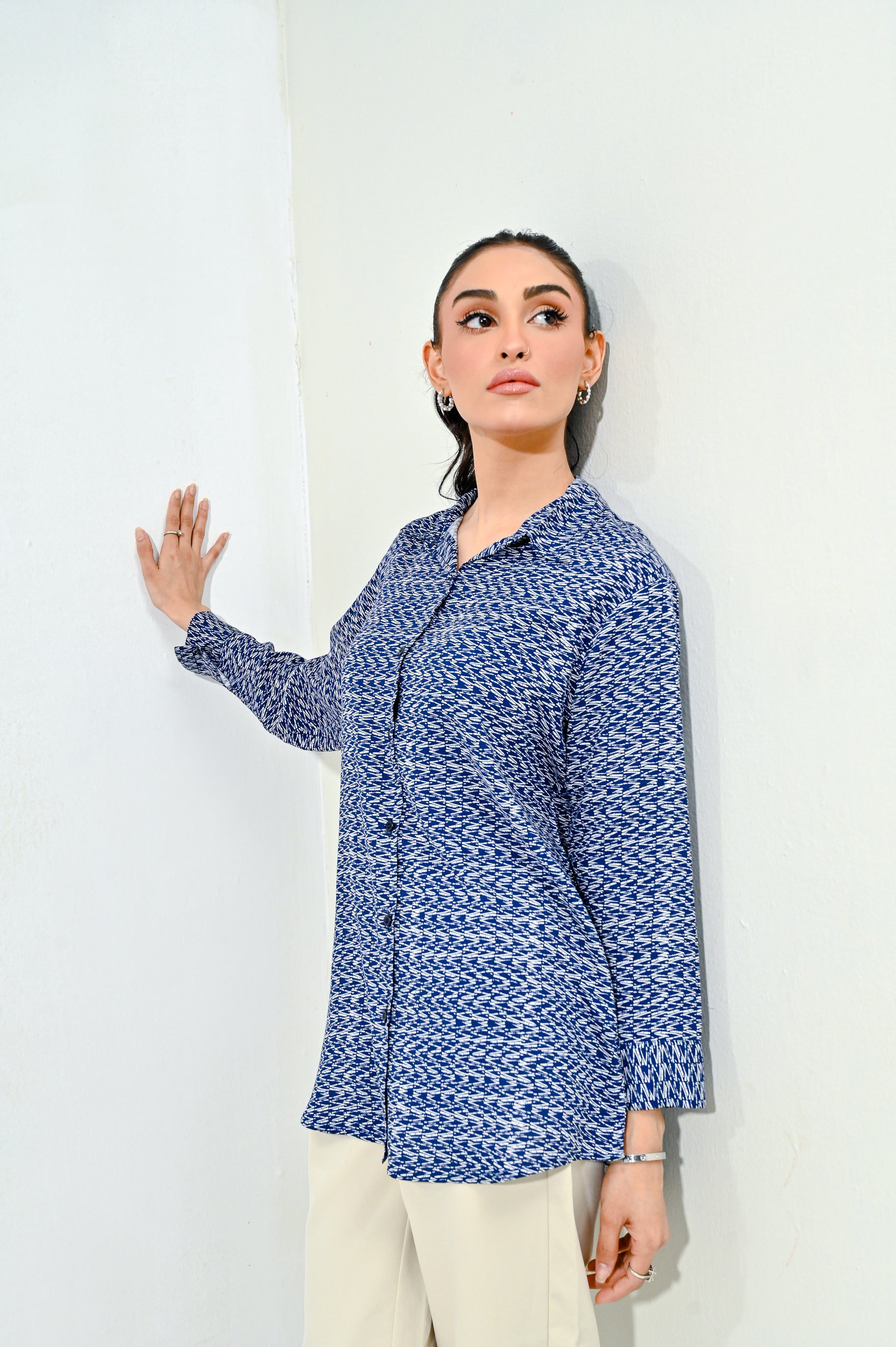 Blue Patterned Linen Shirt